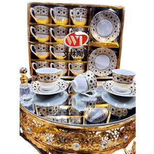 Taza de café y platillo de alta calidad de cerámica de Color dorado personalizado de Arabia Saudita, juego de té de café turco <span class=keywords><strong>Habesha</strong></span> - Product Image 1