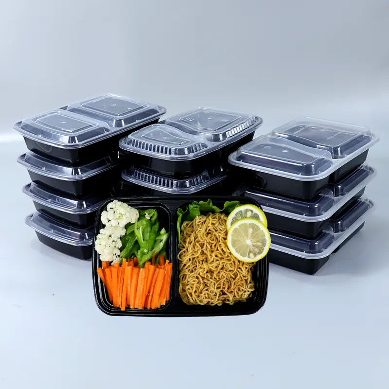 Microwavable 2 Compartments Restaurant Disposable Plastic Box Takeaway Food Container Bento Lunch Box Disposable