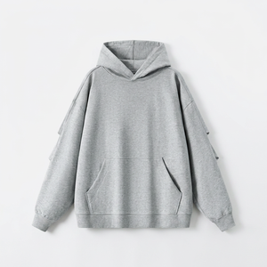Sweat-shirt à capuche unisexe surdimensionné gris uni en molleton de coton avec impression numérique, respirant, poche kangourou, coupe classique, idéal pour l'automne - Product Image 1