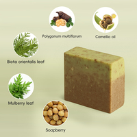 Sabun rambut rontok bersertifikat organik dengan campuran Herbal (biji teh, platypadi, He Shou Wu) untuk menghilangkan ketombe