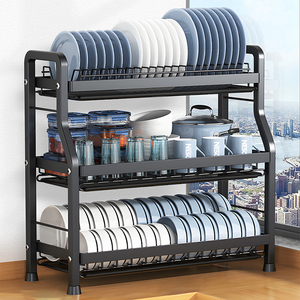 Customized Metal 3 Layers Multi-Function Storage Rack Kitchen Dish Drying Rack Bowl Plate Holder