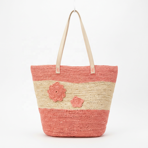 Color Block Raffia <b>Handbag</b> <b>Straw</b> Tote Bag with Leather Handle Large Capacity Beach Travel Shoulder Bag for Women - Product Image 2