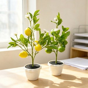 Bonsaï d'arbre citronnier artificiel de 43 pouces, en plastique vert jaunâtre avec pot, décoration de bureau et de maison, ornement de plante porte-bonheur - Product Image 2