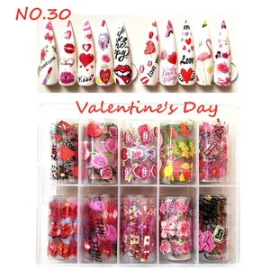 Valentinstag 4x100cm Bright Matte Transfer folien 2D Nail Art Sticker Kit in Plastik box Inklusive Beutel verpackung