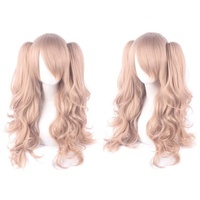 Perruques de cosplay anime, perruque à double queue de cheval détachable, perruque longue bouclée mignonne pour fille, accessoires de costume d'Halloween, cheveux synthétiques