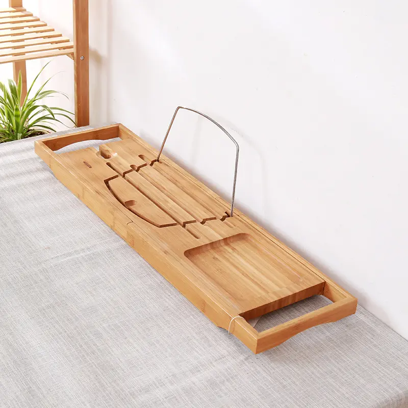 욕실 제품 확장 가능한 맞춤형 욕조 트레이 욕조 용 대나무 흰색 목욕 캐디 트레이