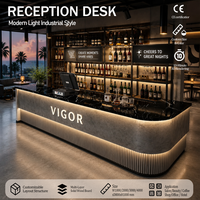 Comptoir de réception LED double face en bois éco-responsable de style industriel, bar lumineux, bureau d'accueil, bar à domicile, boîte de nuit, hôtel, centre commercial