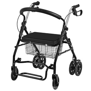 Elderly Stroller Four Wheeled Mobility <b>Trolley</b> <b>Foldable</b> With Seat And Basket For Shopping And Walking Aid - Product Image 5