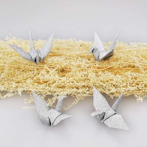 Japanische Liebevolle Glitzer-Silber Origami-Kraniche Mobile Girlande 100 Stück Handgefertigte Gefaltete Papierkunst für Hochzeit Party Feiertag - Product Image 1