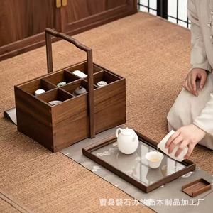 Caja de regalo rectangular de madera de nogal, portátil, de varias capas, para guardar té, pastel de luna, aperitivos. - Product Image 5