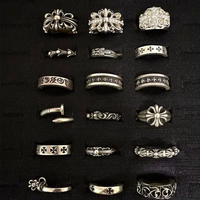 Cincin Pria Grosir Retro Berlapis Perak Tembaga Motif Salib Bunga Campuran, Hip-hop/Punk/Gothic Hati Abadi Pasangan