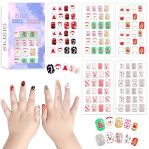 SIUSIO 120 <span class=keywords><strong>Uñas</strong></span> Acrílicas Autoadhesivas, Paquete de 5, para Niñas Pequeñas, Pre-Encoladas, Cobertura Completa, Dibujos Animados, Navidad, Arcoíris, Colores Degradados - Product Image 1