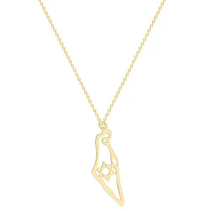 Israel Map Pendant Necklace for Women and Men Gold Fashion Jewish Jewelry with Silver Steel Material Accessories