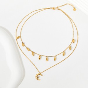 Collar con colgante en forma de lágrima y Luna chapado en oro de 18 quilates, borla, capas dobles multicapa para bodas con piedra principal de circón - Product Image 3