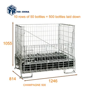 Caixa dobrável de malha de arame para champanhe espumante, equipamento de carga e armazenamento para armazenamento de vinho, 500 garrafas