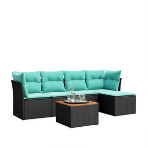 Set di divani da giardino in polyrattan nero da 6 pezzi con cuscini, mobili da esterno - Product Image 1