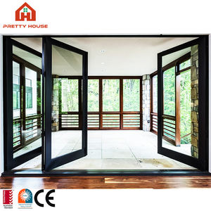 Portes pliantes modernes coulissantes en aluminium, grille en métal, façade en verre - Product Image 5