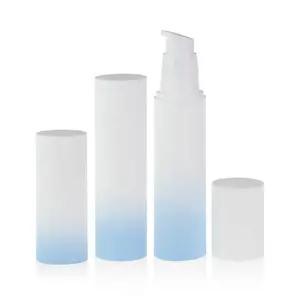 गर्म बिकने वाला थोक लोकप्रिय स्किनकेयर ऑयल लोशन कंटेनर सफेद पंप के साथ 50 मिलीलीटर ग्रेडिएंट ब्लू वायुहीन बोतल