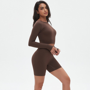 Nouveau pantalon de yoga respirant pour femme, tricoté sans couture, coupe ajustée, pour la course et le fitness, avec logo frontal, grande taille, motif uni, vêtement de sport - Product Image 3