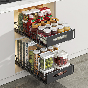 Ultra Deep Pull-Out Storage Rack Modern Standing Type Kitchen Cabinet <strong>Basket</strong> with Layered <strong>Shelf</strong> <strong>for</strong> Seasoning and Sink Storage - Product Image 4