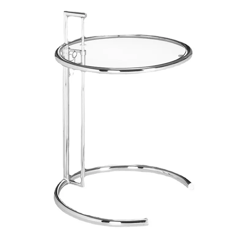 Beliebtes Design Couchtisch höhenverstellbar transparentes Glasplatte kreisförmiger Seitentisch mit Chrom-/Gold-/Grun-Metall-Stahlrahmen