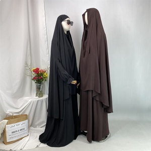 6778+2339# <b>Modest</b> Abaya <b>Set</b> 2PCS <b>Set</b> Bubble Crepe Chic Long Khimar With Side Hole and Pleated Cuff With Pockets Classy Dress - Product Image 3