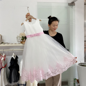 Vestido Rosa Nuevo encaje largo ropa de actuación para niños niñas buena calidad vestido de Navidad muy largo - Product Image 4