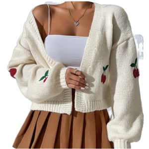 <span class=keywords><strong>Cardigan</strong></span> Casual in cotone 100% autunno inverno lavorato a maglia con fibbia ricamata in ciliegio ampia adatta per europa America - Product Image 1