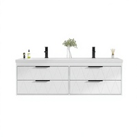 Meuble-lavabo moderne flottant à fermeture douce de 24, 30, 36, 48, 60 pouces avec double vasque, robinet et drain – Vente en gros