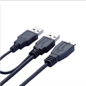 Usb3.0 <b>Micro</b> <b>B</b> Data Cable Dual <b>Usb</b> Head 0.5M With Power Port For External Hard Drive - Product Image 2