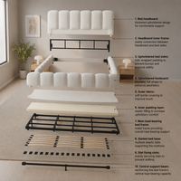 Cadre de lit king size rembourré blanc, lit plateforme rembourré doux, design européen, meubles de chambre à coucher