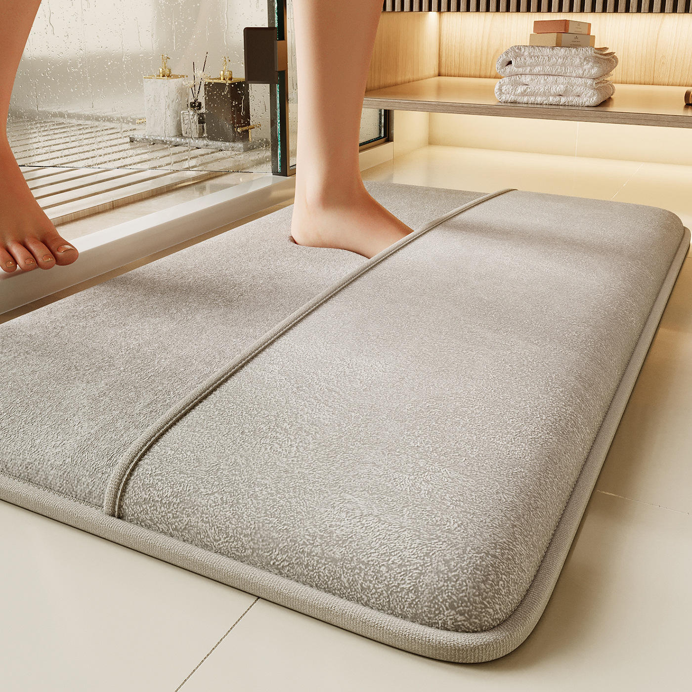 Alfombrilla de baño de espuma viscoelástica - Mejorada con reverso de arroz coral