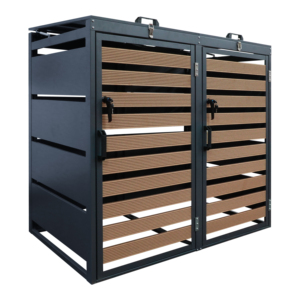 Práctico al aire libre personalizado efectos de madera cubo de <span class=keywords><strong>basura</strong></span> gabinete acero KD estructura 2 puertas cubo de <span class=keywords><strong>basura</strong></span> caja de cubierta - Product Image 1