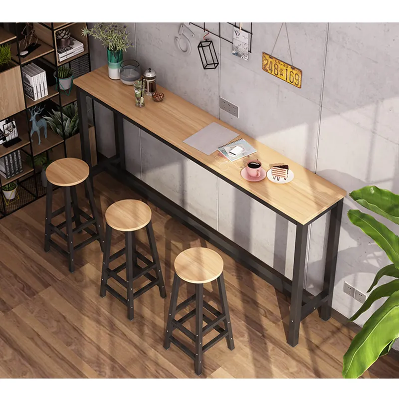 تصميم جديد خمر الصناعية مطعم المطبخ المعدنية طاولة البار الطويلة القهوة الخشبية كراسي بار وطاولات