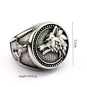 Retro Stainless Steel Men's <b>Ring</b> Wolf Head Design Viking Odin Style Animal Pattern Round Shape Gift Jewelry - Product Image 5