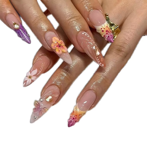 Uñas Postizas Rosadas Encantadoras al por Mayor con Pedrería 3D, Uñas Acrílicas Hechas a Mano, Uñas Postizas con Logotipo Personalizado - Product Image 1