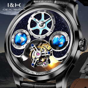 Montre Tourbillon Squelette Étanche en Acier Inoxydable Design Terrestre de Luxe Marque ODM avec Logo Personnalisé Ideal Knight 6805 pour Homme - Product Image 3