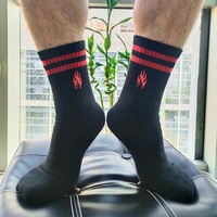 Personnalisable Hommes Noir Athletic Crew Cool Running Chaussettes Broderie Personnalisé Rayure Flamme Chaussettes