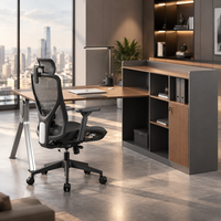 Bureau de direction moderne en L avec armoire de rangement et chaise de bureau ergonomique en maille – Ensemble de mobilier de bureau commercial pour projets professionnels