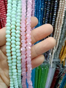 Aksesori manik-manik kristal Rondelle segi banyak warna untuk DIY dan membuat perhiasan lainnya kaca manik-manik longgar