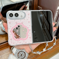 Coque de téléphone iPhone ultra de style coréen avec motif de fleurs en forme de cœur pour Apple 18 Fold Duo pliable, coque de protection d'écran mignonne pour filles