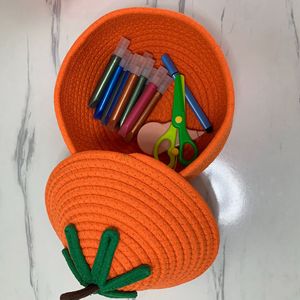 Woven Pumpkin Storage Basket With Lid Round Cotton Rope Craft Decorative Container For Home Organization Large And Small Size - Product Image 2