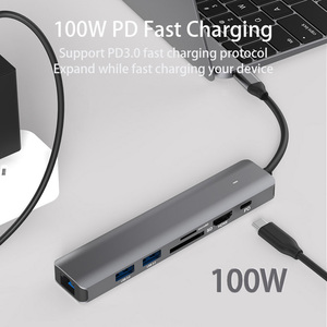 <span class=keywords><strong>Adaptateur</strong></span> RJ45 Hub <span class=keywords><strong>Adaptateur</strong></span> Multi-Fonction 7 En 1 Type C <span class=keywords><strong>USB</strong></span> vers 4K HDTV TF Lecteur de Carte SD Hub <span class=keywords><strong>USBC</strong></span> avec Hub de Charge <span class=keywords><strong>USB</strong></span> C PD - Product Image 6