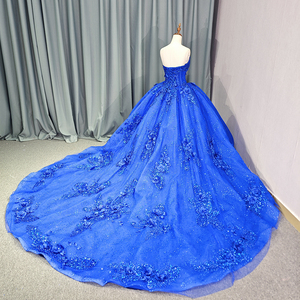 Jancember 6521 moderne bleu royal plis collage robes de Quinceanera avec fleur - Product Image 4