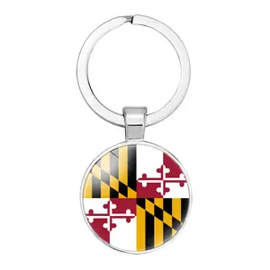 Hot Sell Any Design Custom Maryland Flag Keychain Peace Pendant Lobster Button Key Ring
