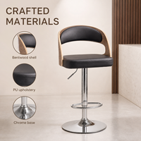 Chaise de bar pivotante à 360 degrés en cuir PU contemporain, réglable en hauteur, en bois courbé, pour bar à domicile et usage hôtelier – Offre Spéciale