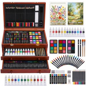 ชุดเครื่องเขียนสำหรับวาดภาพระบายสีสำหรับเด็ก NOVISON กล่องไม้หรูหราคุณภาพระดับมืออาชีพ แบบสองด้าน พร้อมปากกามาร์คเกอร์และสีสำหรับระบายสี - Product Image 1