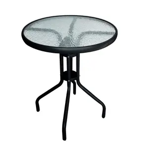 小阳台户外金属茶几铁水线玻璃餐饮圆钢腿简约北欧花园桌