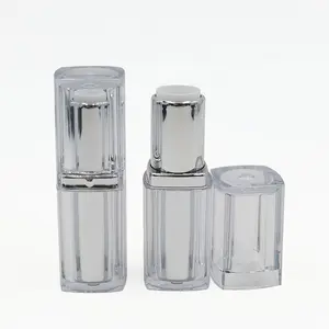 Double layer square lipstick case transparent injection finish custom color lipstick tube container 3g 4g 12.7mm 12.7mm