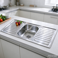 Évier de cuisine économique en acier inoxydable 201, 800x500mm, à cuve unique, à un trou, sans robinet, à poser sur le comptoir, avec égouttoir
